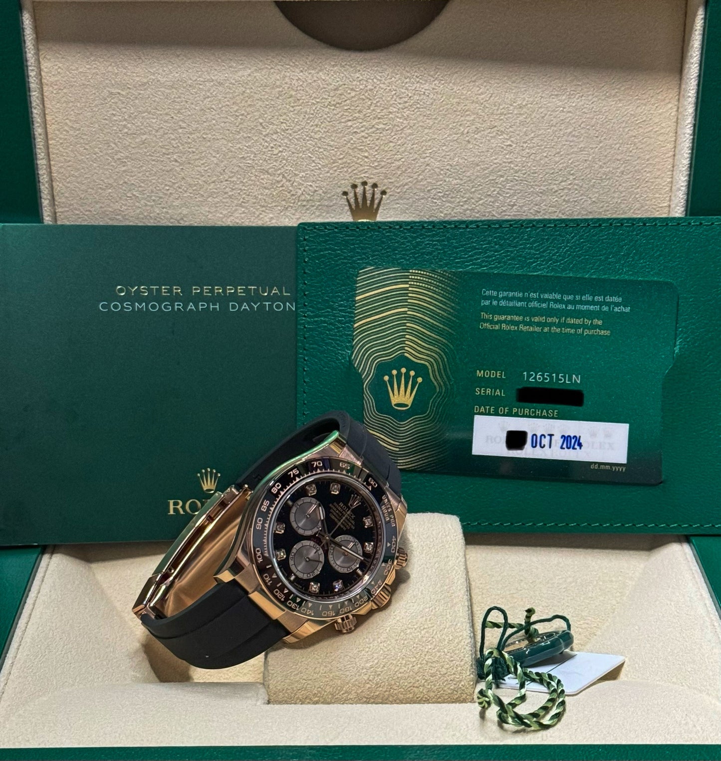 Rolex Daytona Cosmograph 8 Point Diamond Index Oysterflex in 18K Rose Gold 126515LN 126515