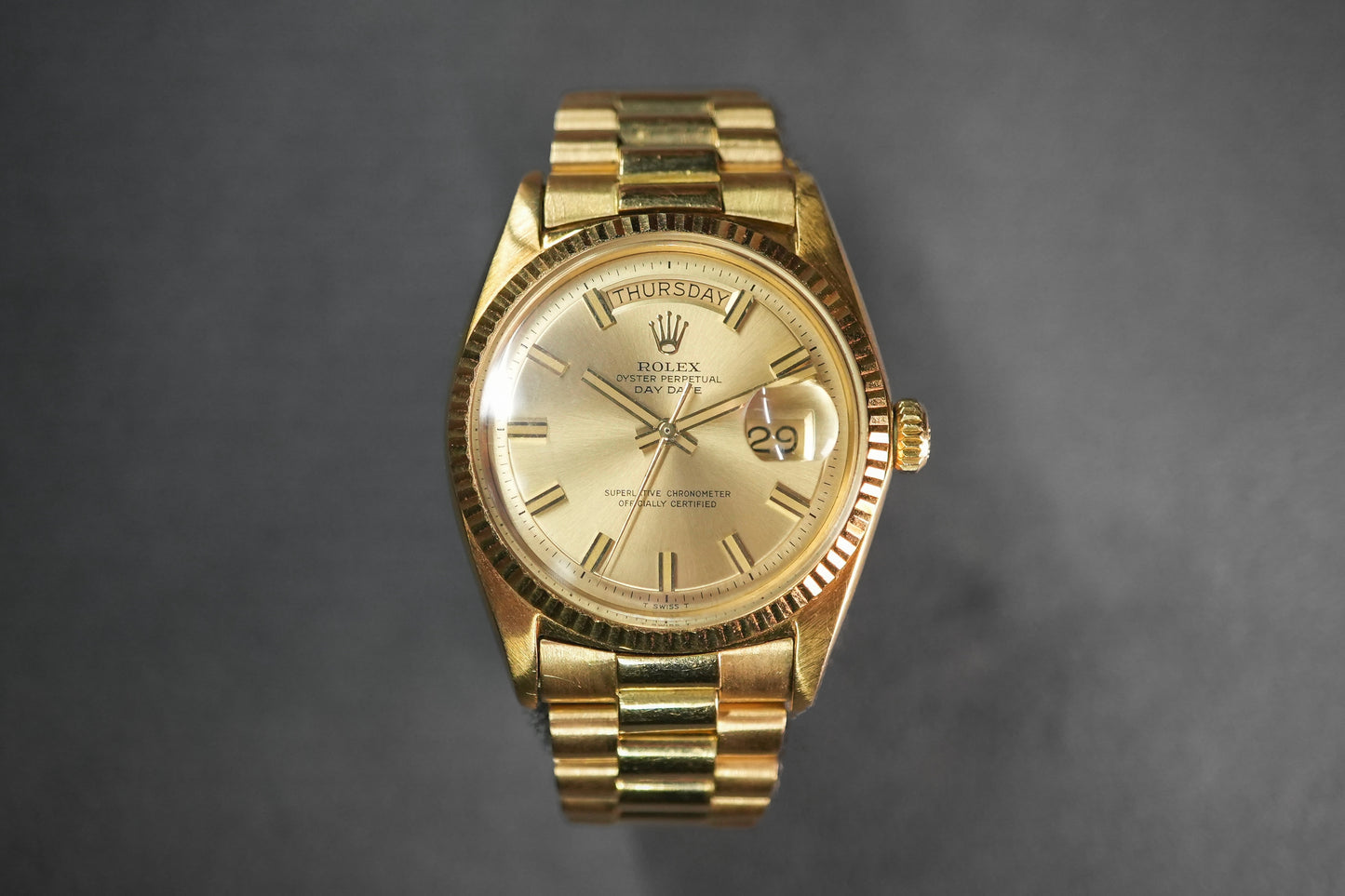 Rolex Day-Date 36mm in 18k Yellow Gold with Wide Boy Dial 1803 - Front View