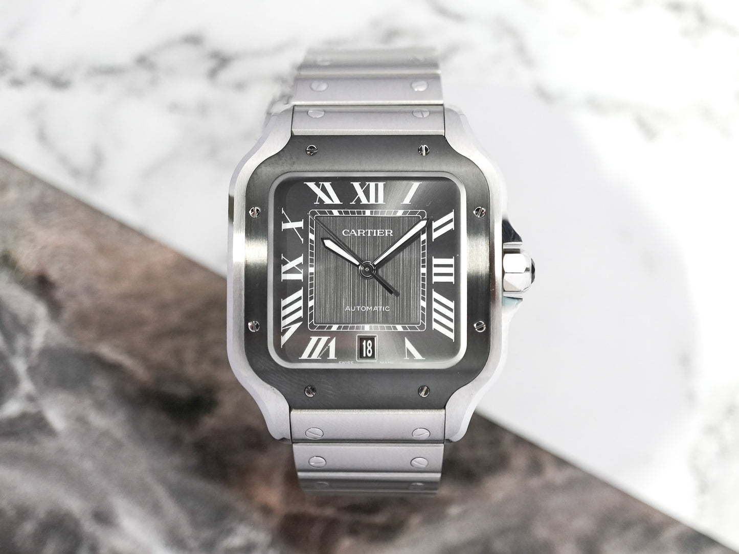 Cartier Santos De LM Large Grey Dial Automatic ADLC Bezel 39.8mm WSSA0037