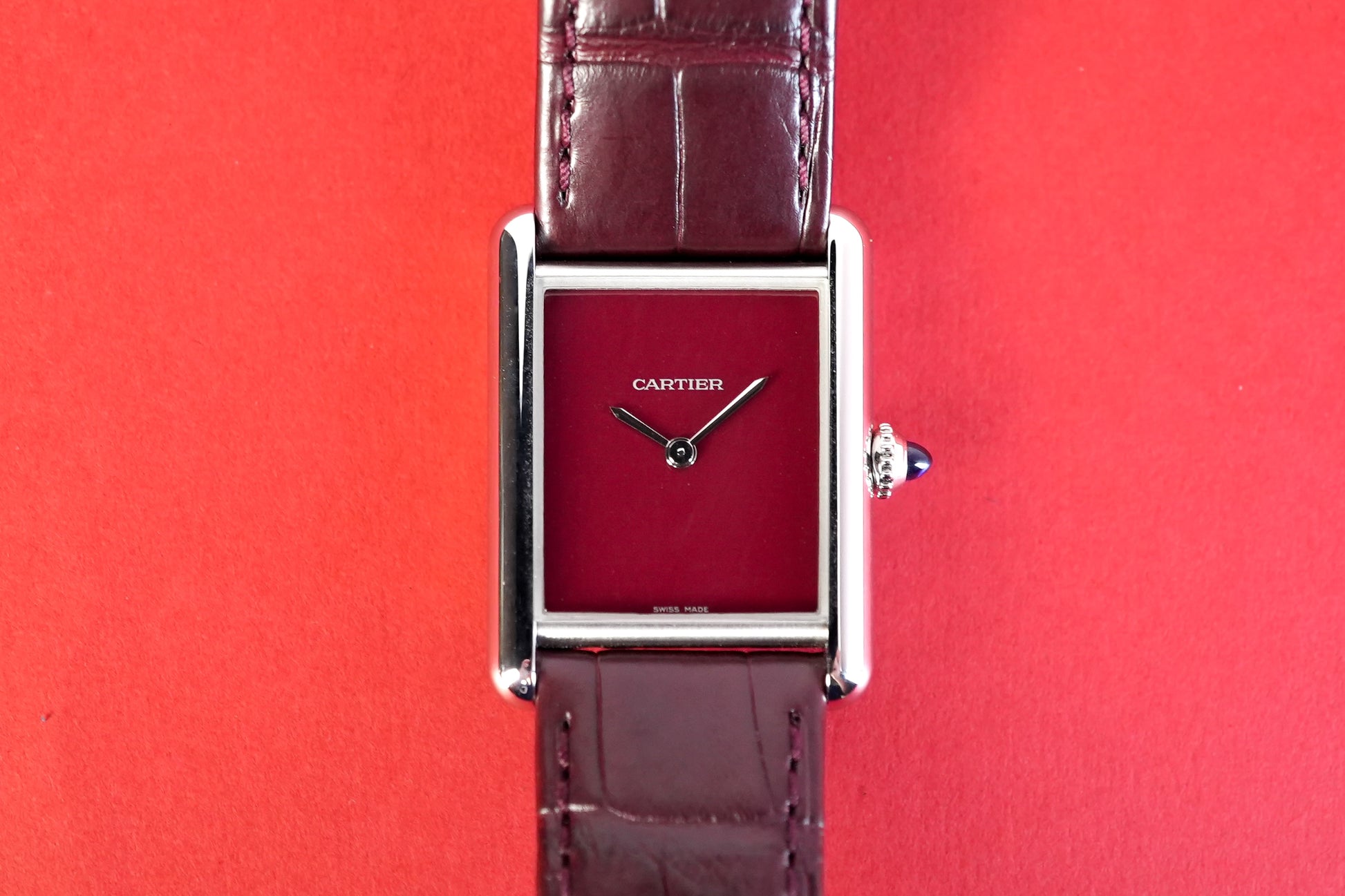 Cartier Tank Must De Burgundy Red Quartz WSTA0054 - Front View