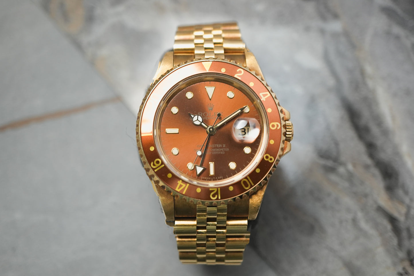 Rolex GMT Master II Rootbeer in 18K Yellow Gold 16718