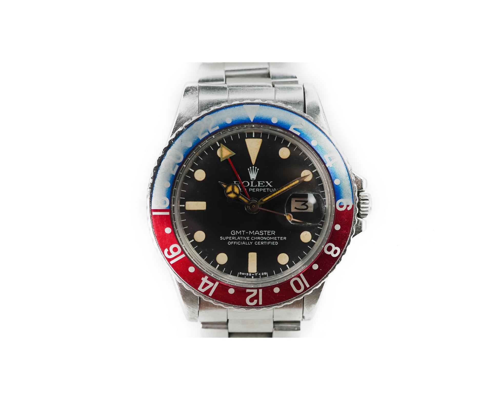 Rolex GMT-Master Vintage Pepsi Matte Tritium 1675 - Front View